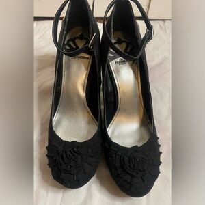 Fergalicious Black Faux Naples Suede Heels Size 9M